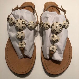 KATE SPADE | Kimora White Enameled Metal Leather Sandal with Rhinestones